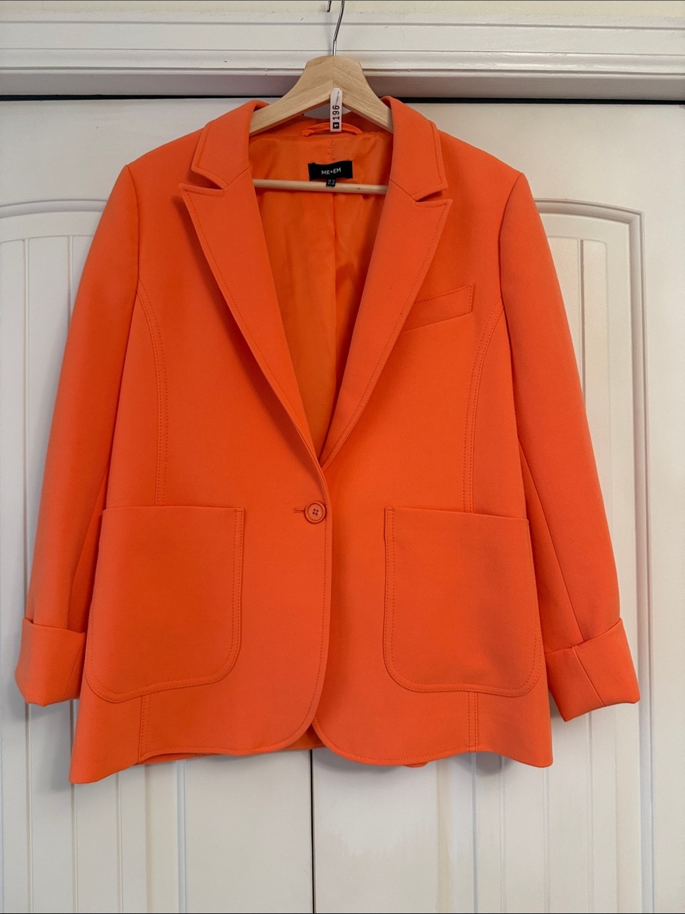 ME+EM Bright Orange Single-Button Tailored Blazer 10 US